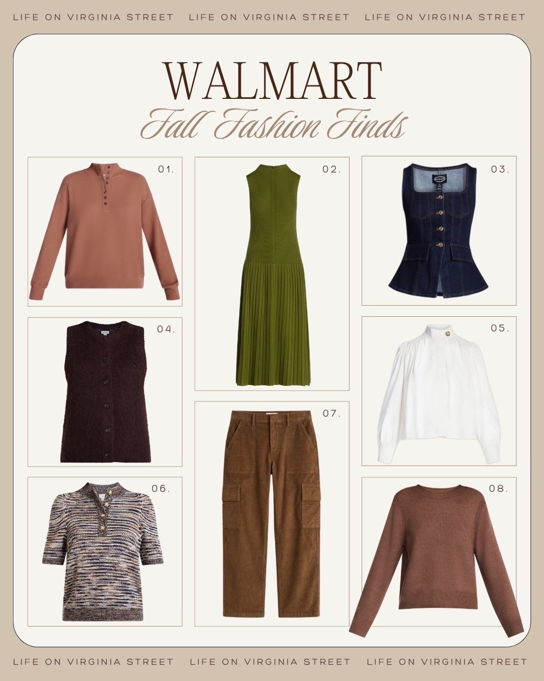 Walmart fall fashion finds 🤎

walmart fall fashion finds, walmart fall fashion, walmart fall outfits, walmart fall clothes, walmart fashion finds, walmart new arrivals, walmart fall new arrivals, affordable fall fashion, budget friendly fall fashion, fall fashion finds, fall outfit ideas, fall outfits for women, autumn outfits, fall wardrobe, fall capsule wardrobe, fall transition outfits, early fall outfits, casual fall outfit, elevated casual outfit, polished fall outfit, classic fall outfit, preppy fall outfit, everyday fall outfit, weekend fall outfit, fall work outfit, fall date night outfit, fall travel outfit, fall layering, transitional style, fall sweaters, striped sweater, crewneck sweater, cardigan, cable knit sweater, polo sweater, sweater vest, sweater jacket, fall jackets, barn jacket, utility jacket, suede jacket, faux suede jacket, denim jacket, trench coat, fall blazer, fall tops, button down shirt, striped button down, long sleeve tee, fall jeans, wide leg jeans, straight leg jeans, barrel jeans, dark wash jeans, fall trousers, wide leg trousers, pull on pants, fall skirts, midi skirt, satin midi skirt, denim skirt, fall dresses, midi dress, sweater dress, shirt dress, fall matching set, loafers, suede loafers, ballet flats, sneakers, ankle boots, knee high boots, fall shoes, suede handbag, leather look handbag, fall tote bag, fall accessories, chocolate brown outfit, burgundy outfit, oxblood accessories, camel outfit, olive green outfit, navy outfit, cream outfit, neutral fall outfit, plaid outfit, striped outfit, leopard print, suede fashion, women over 30 style, women over 40 style, mom style, modest fall outfit, classic style, modern classic style, quiet luxury style, timeless fashion, fall wardrobe staples, designer look for less, expensive looking Walmart finds, Walmart clothing finds, Walmart fashion must haves, affordable fall outfits, fall fashion 2026

#LTKootd #LTKgrwm #LTKSeasonal