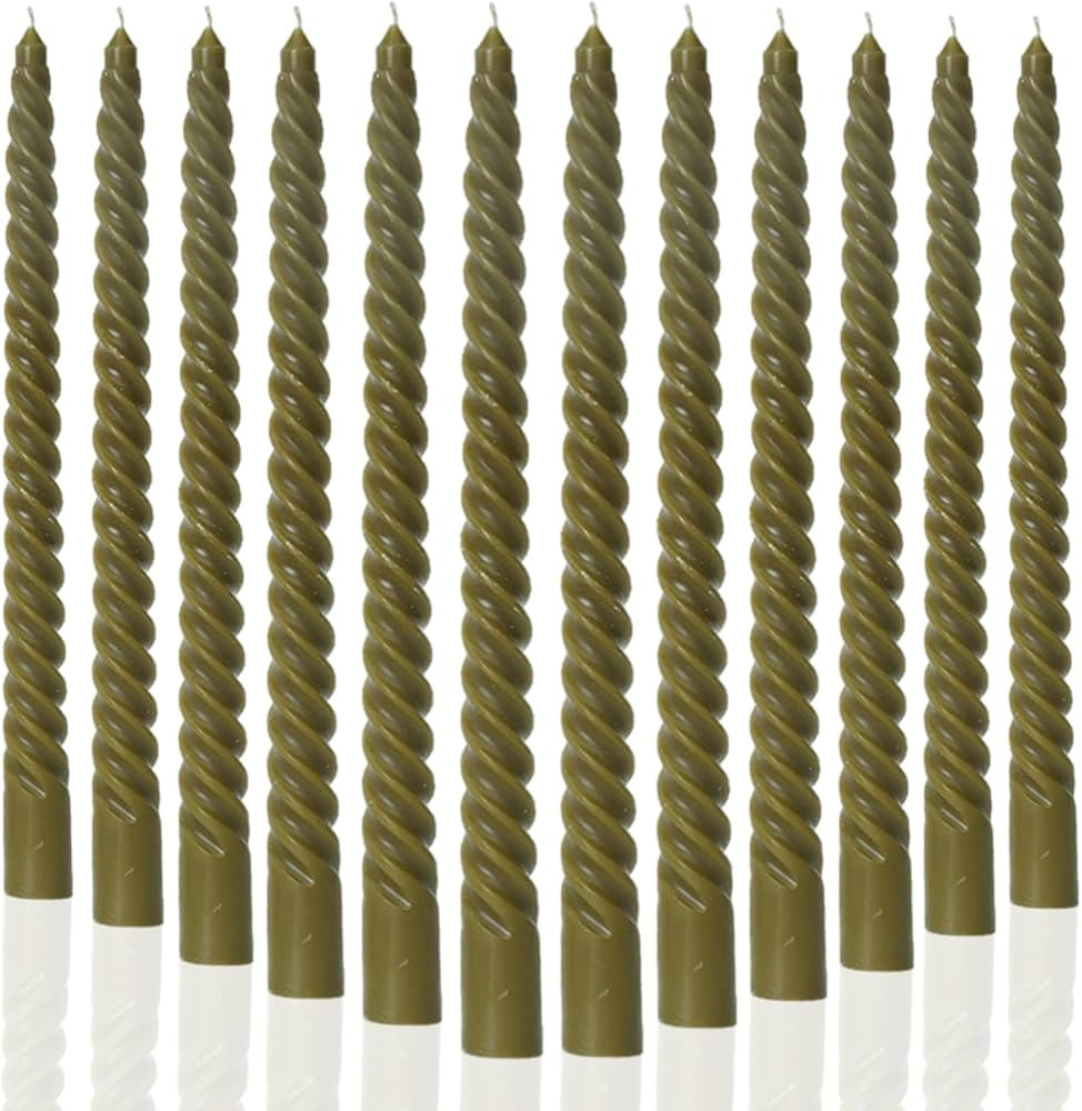 Amazon.com: MAITREYA Olive Green Taper Candles Stick Spiral Twisted Candles-Set of 12 for Decorat... | Amazon (US)