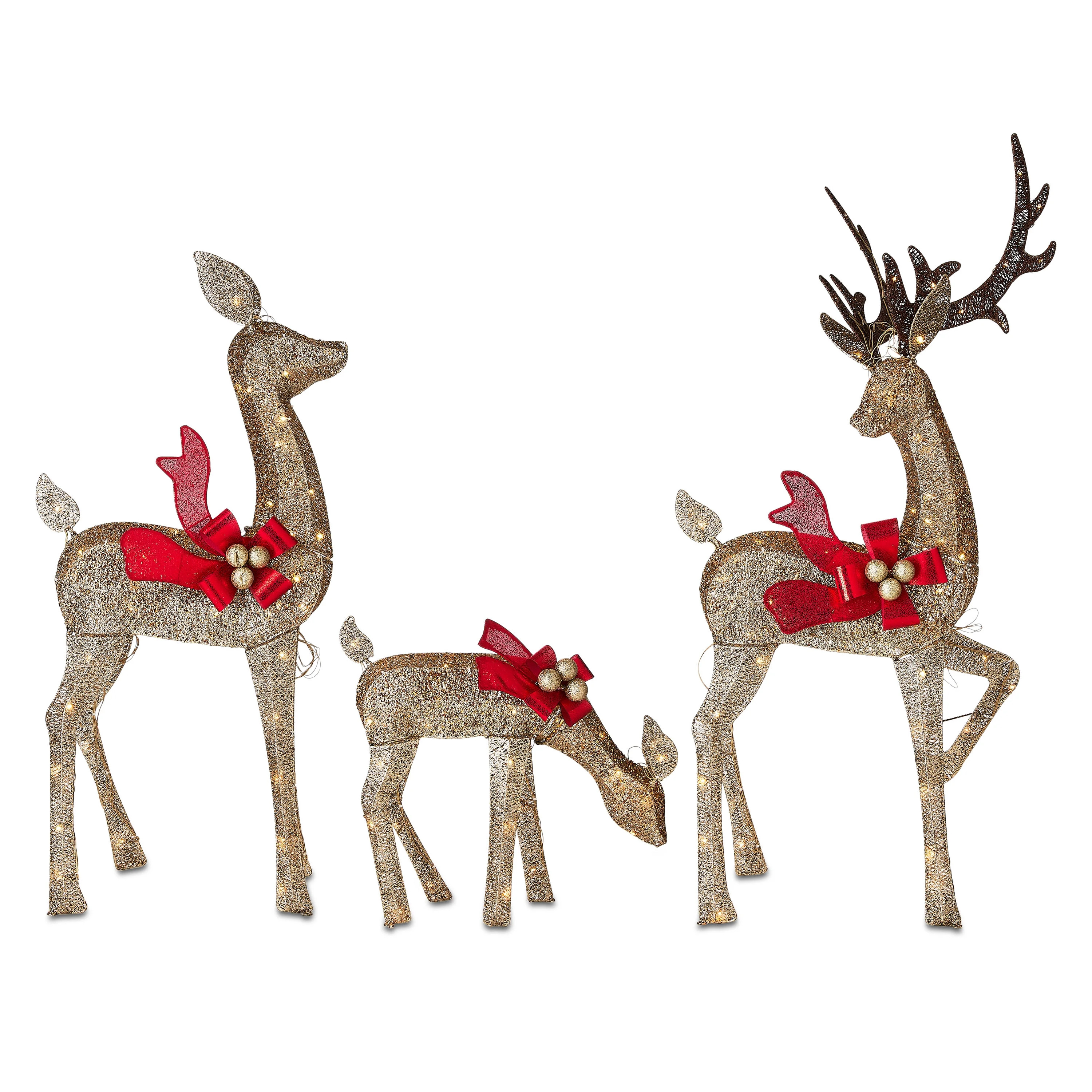 Indoor/Outdoor Light-Up Glitter Deer Family Christmas Decoration with 210 LED Lights, Warm White,... | Walmart (US)