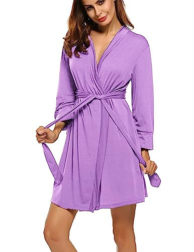 HOTOUCH Womens Robes, Lightweight Robes for Women with 3/4 Sleeves Knit Bathrobe Soft Sleepwear Ladies Loungewear Lilac Medium | Amazon (US)