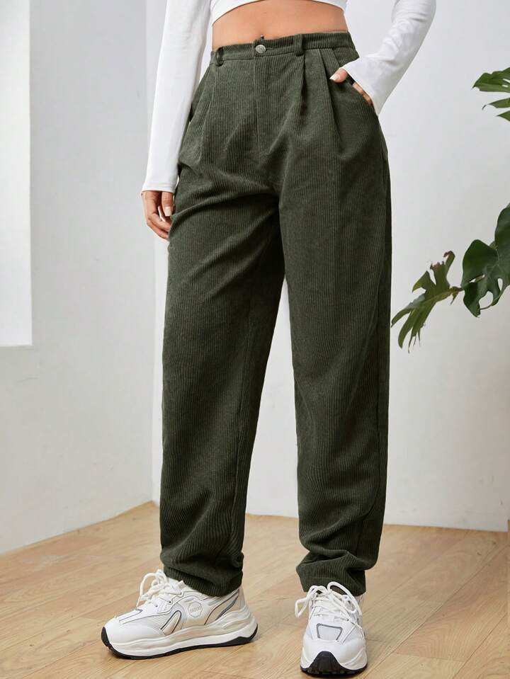 SHEIN EZwear Olive Green Woven Women's Trousers | SHEIN USA | SHEIN