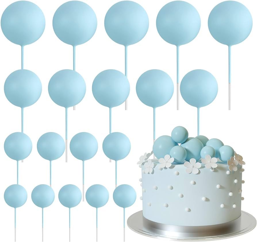 ASTARON 20 Pcs Ball Cake Topper Decorations Mini Balloons Cake Topper Sticks Light Blue Balls Cak... | Amazon (US)