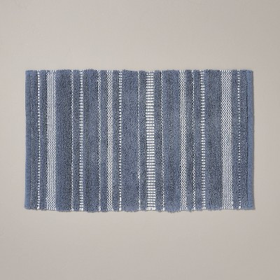 20"x32" Chunky Stripe Bath Rug Blue/Cream - Hearth & Hand™ with Magnolia: Cotton Woven, No Back... | Target