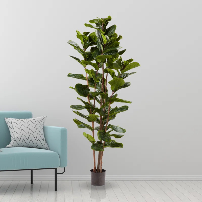 Primrue Artificial Fiddle Leaf Fig Tree - 6FT Fake Plant with Pot and Natural Feel Leaves for Hom... | Wayfair North America