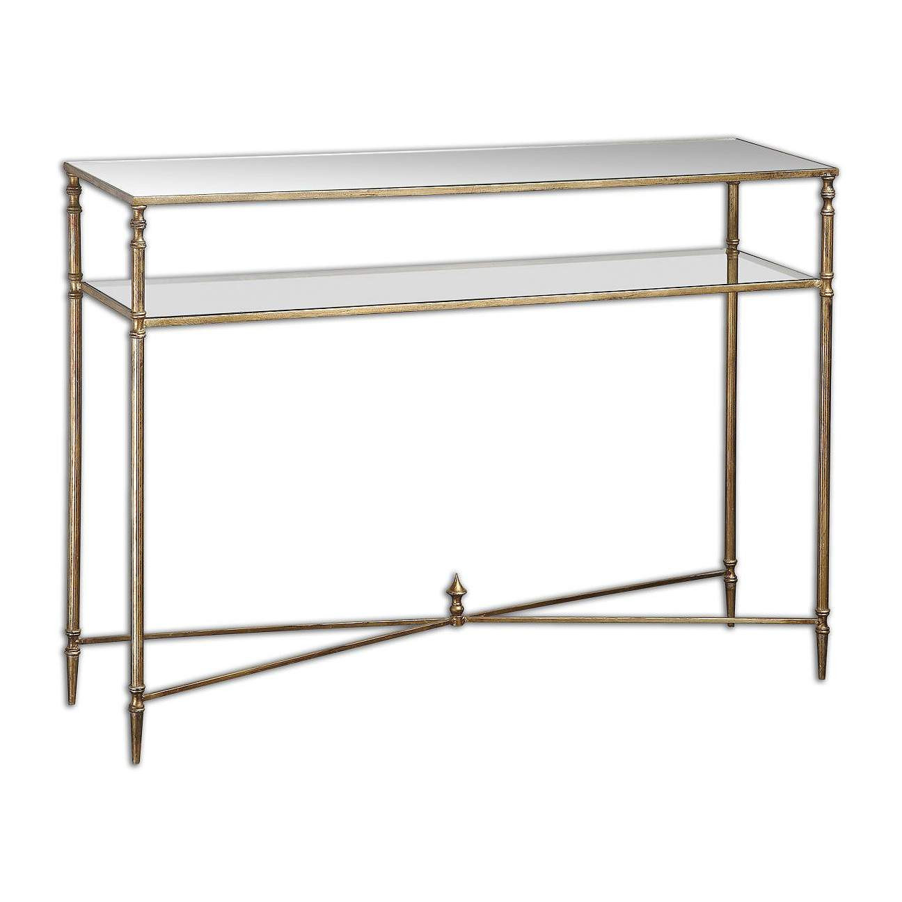 Uttermost Henzler Glass and Gold Leaf Console Table | Lamps Plus