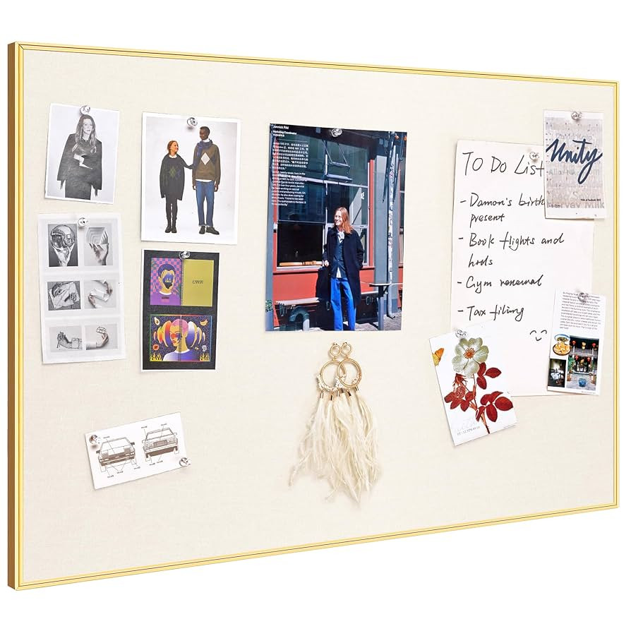 Bulletin Board 30 x 20 inches, Oatmeal White Pin Board, Golden Aluminum Framed Fabric Cork Board ... | Amazon (US)