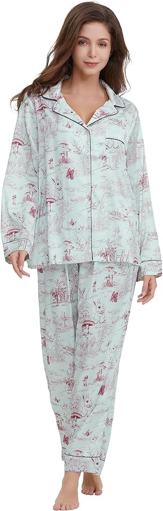 Womens Silk Satin Pajamas Set Button Down 2 Piece Pjs Long Sleeve Oversized Sleepwear with Pocket... | Amazon (US)