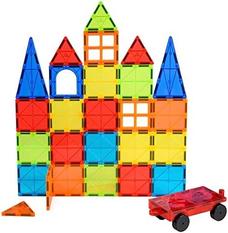 Nutty Toys Magnetic Tiles & Car 30 pk STEM Educational Magnet Building Blocks Top Kids Toddler Activ | Amazon (US)