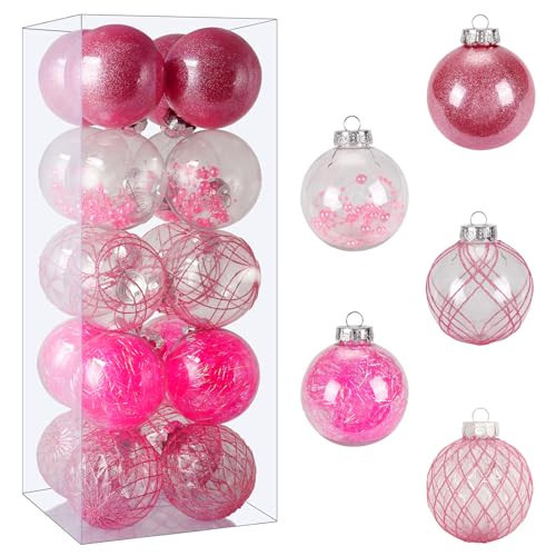 Christmas Ball Ornaments Set, 20ct Large Clear Pink Shatterproof 80mm/3.15" Christmas Ornaments for Christmas Tree Decoration Hanging Decorative Bauble for Halloween Thanks Giving Xmas Party | Amazon (US)