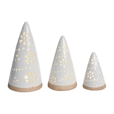 Ceramic Light Up White Cone Tree with Embossed Decorative Objects - Prelit WhiteTabletop Sculpture for Christmas - Battery Operated Indoor Decoration | Wayfair North America