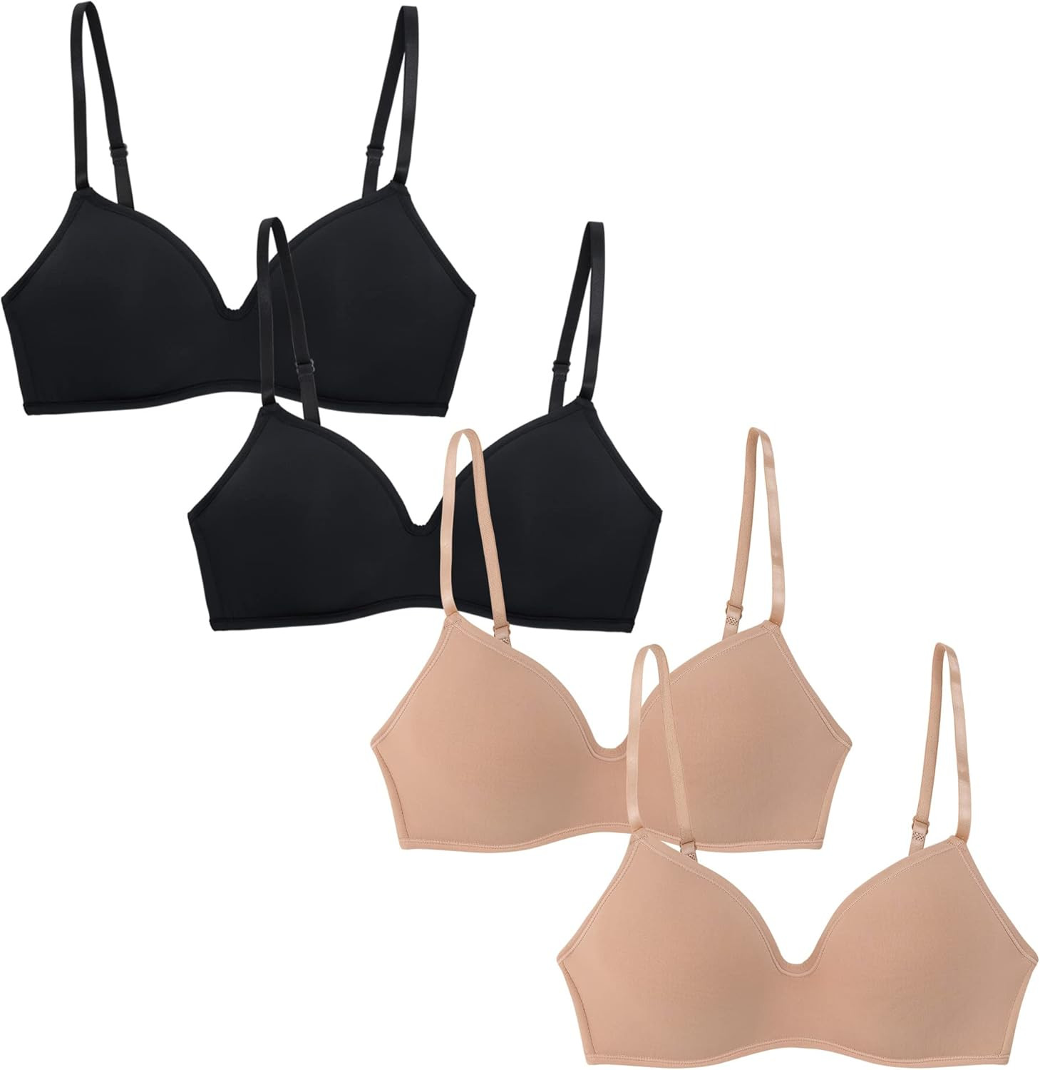 4 Pack Wirefree Bra - Women's Flexible Soft Foam Wireless No Wire Soft Pad T Shirt Bra Value Pack | Amazon (US)