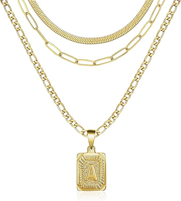 JoycuFF Gold Initial Necklaces Gift for Women,18K Gold Plated Dainty Layering Paperclip Link Chai... | Amazon (US)