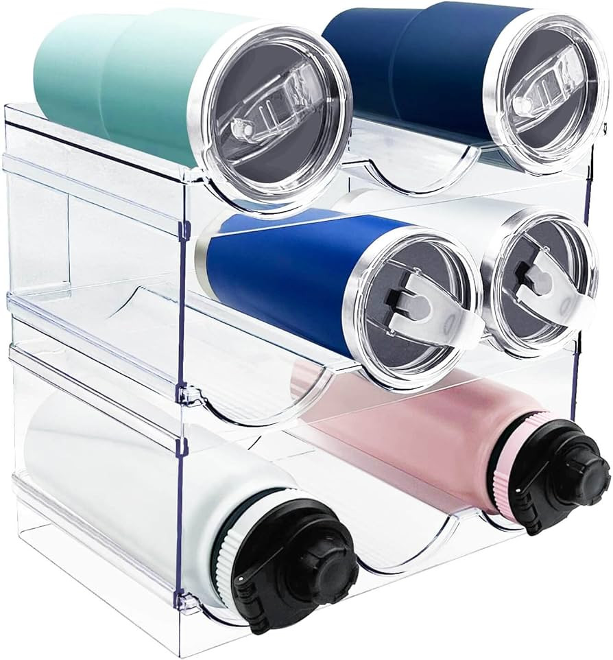 3 Pack Water Bottle Organizer, Stackable Kitchen Home Organization and Storage Rack, Plastic Cup ... | Amazon (US)