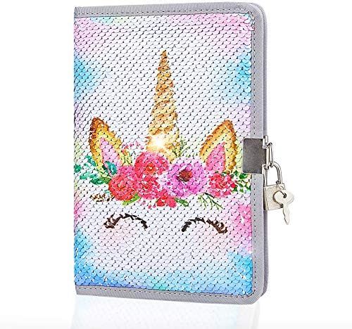 MHJY Unicorn Notebook Sequin Secret Diary with Lock,Reversible Mermaid Sequin Notebook Private Journ | Amazon (US)