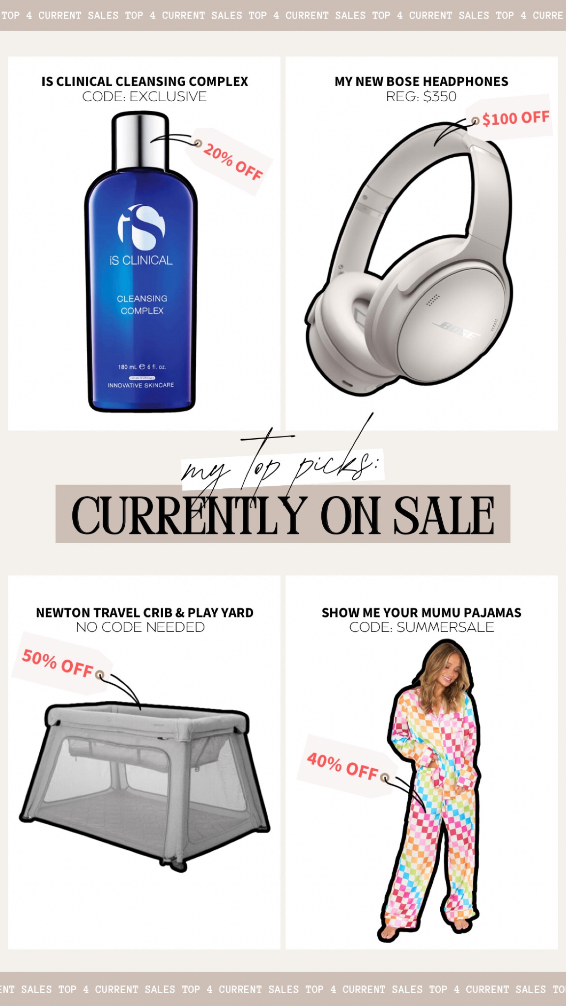iSClinical Cleansing Complex — 20% off with code EXCLUSIVE (entire brand!)

Bose Headphones — $100 off (no code needed!)

Newton Play Yard — 50% off (no code needed!)

SMYM Checkered Pajamas — 40% off with code SUMMERSALE (I have them in a small!)

#LTKBaby #LTKSaleAlert