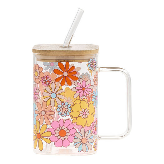 Square Glass Wildflowers To Go Tumbler with Straw by World Market | World Market