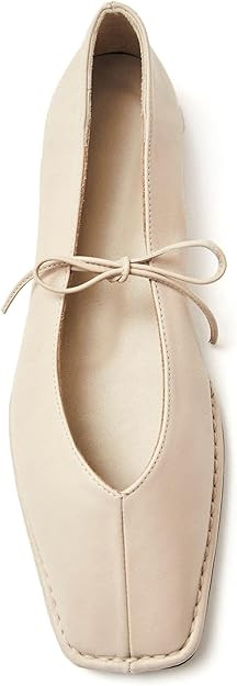 Lace Up Square Toe Ballet Flats for Women Cute Bow Slip On Mary Jane Flats Casual Ballerina Shoes | Amazon (US)