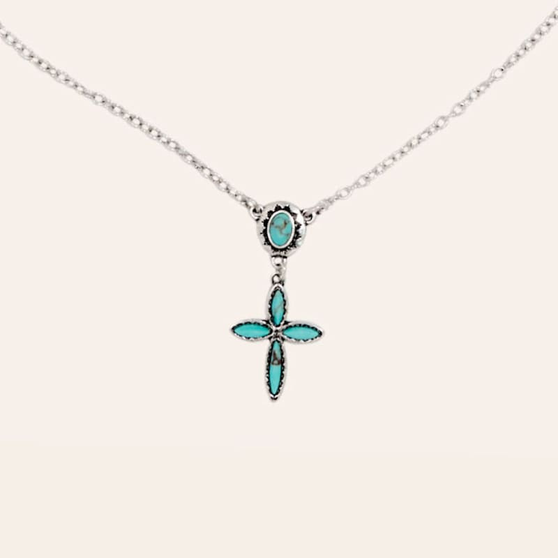 Justin Silver & Turquoise Cross Pendant Necklace | Cavender's