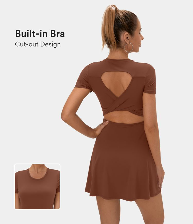 Backless Twisted Cut Out Flare Mini Dance Active Dress | HALARA