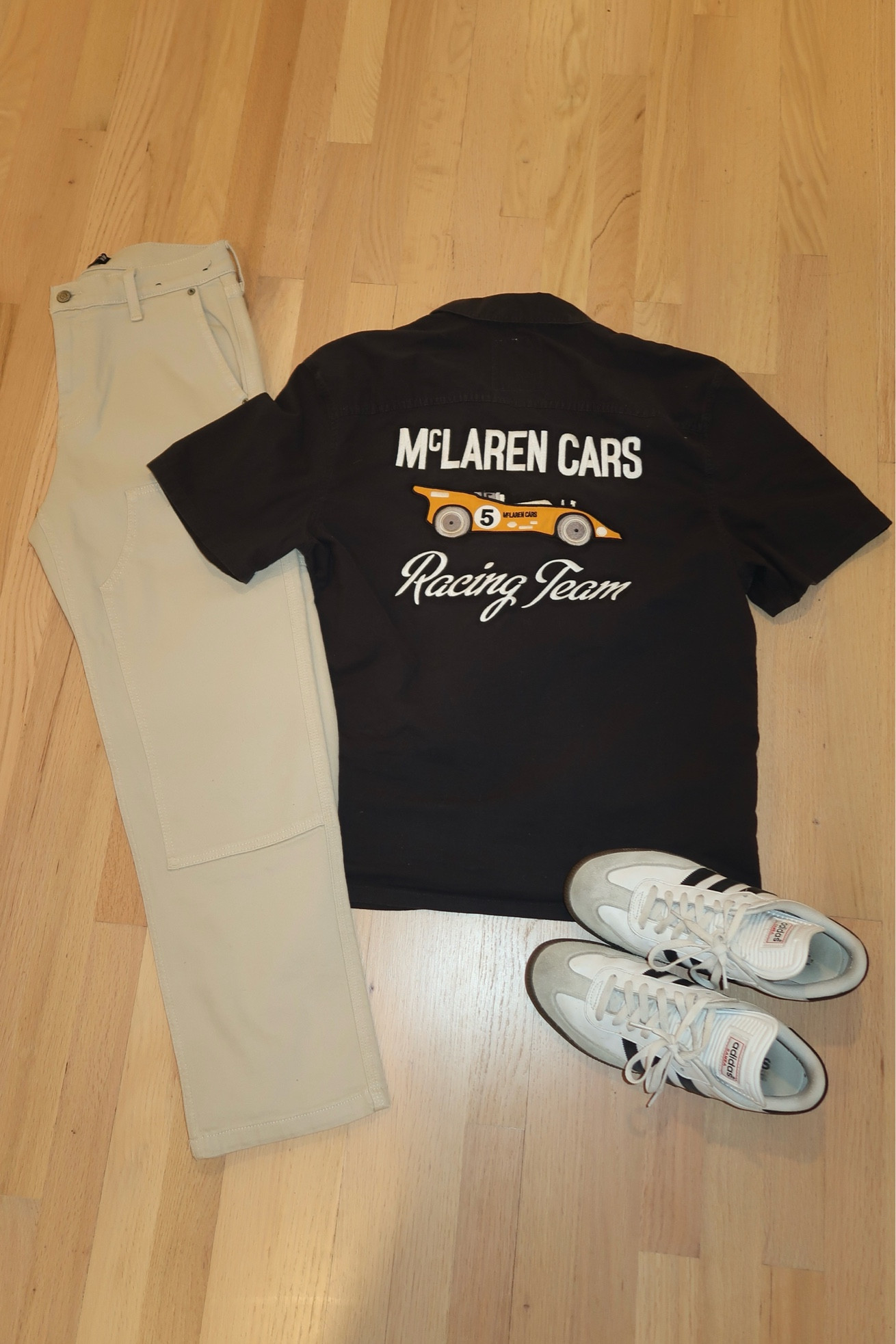 This McLaren button up boxy shirt is one of my favorites. If you look close you can see the embroidery done on the back! It's so sick! 🙌🏼 

Men’s outfit | Mclaren | Cropped | Sambas 

#LTKShoeCrush #LTKSeasonal #LTKMens