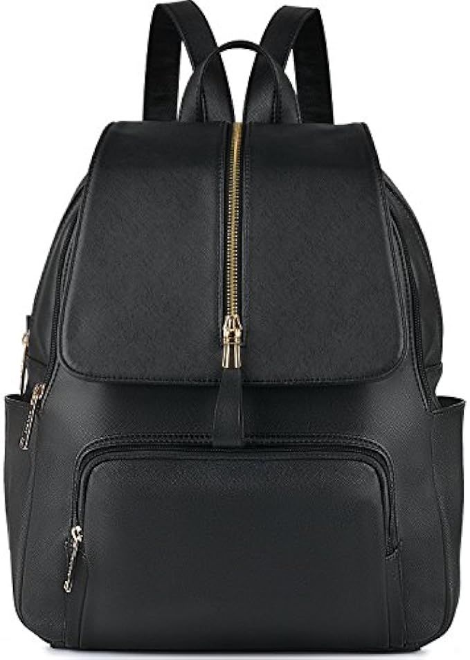 Leather Backpack, COOFIT Black Leather Backpack Women SchoolBag Casual Daypack | Amazon (US)