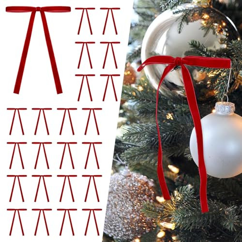 SIMISI RIBBON 24 Pcs Red Velvet Christmas Tree Bows Door Garland Decor Vintage Wreath Bow (3/8'' ... | Amazon (US)