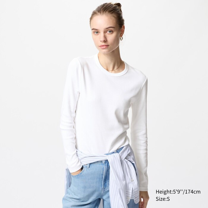 Soft Ribbed Crew Neck Long-Sleeve T-Shirt | UNIQLO (US)