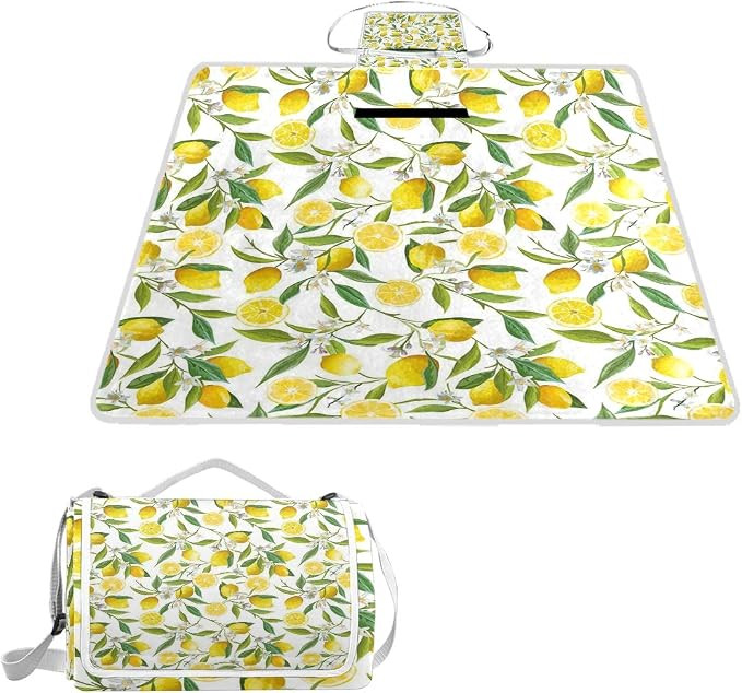 XINGAKA Picnic Blanket,Nature Exotic Lemon Tree Branches Yummy Delicious Kitchen Gardening Design... | Amazon (UK)