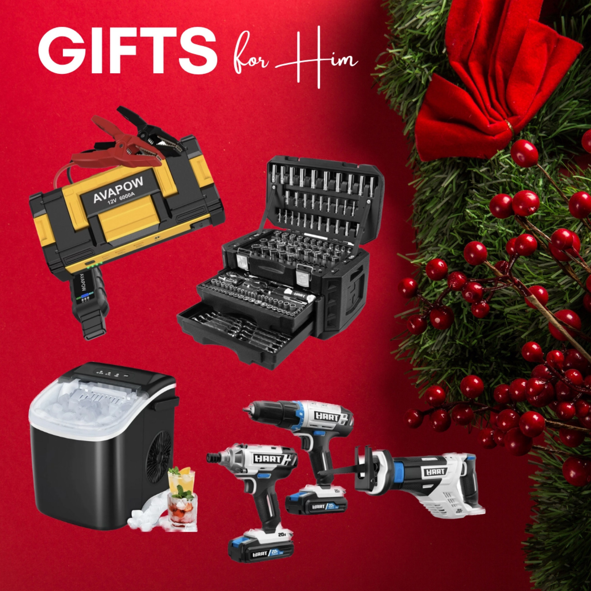 Gift ideas for HIM! Tools sets on sale, a nice ice machine, and jumper cables, which is honestly good for anyone with a car! 

#LTKfamily #LTKsalealert #LTKGiftGuide