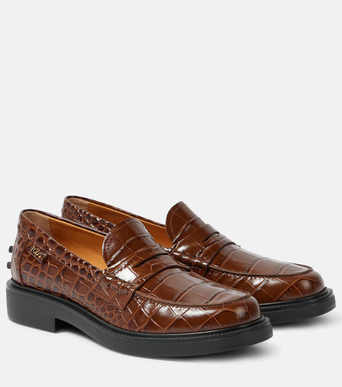 Croc-effect leather penny loafers | Mytheresa (UK)