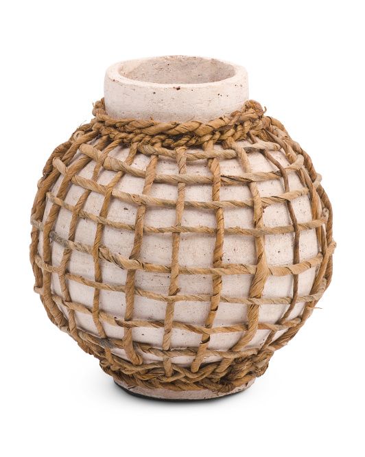 Terracotta Vase With Rattan Wrap | TJ Maxx