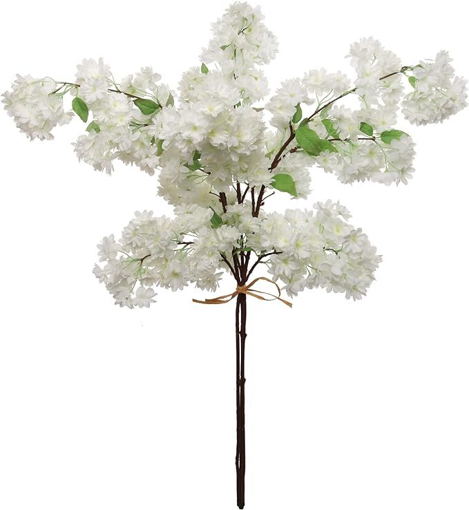 White Cherry Blossom Stems: Set of 3, 40-Inch, with Realistic Silk Flowers, Vase Filler, Spring B... | Amazon (US)
