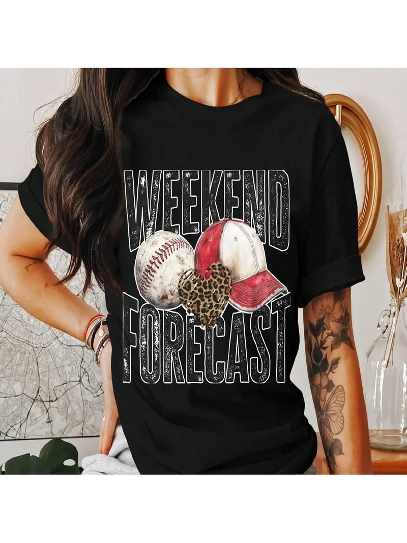 Weekend Forecast Baseball Leopard Heart Graphic T-Shirt Women's Casual Short Sleeve Tee | Walmart (US)