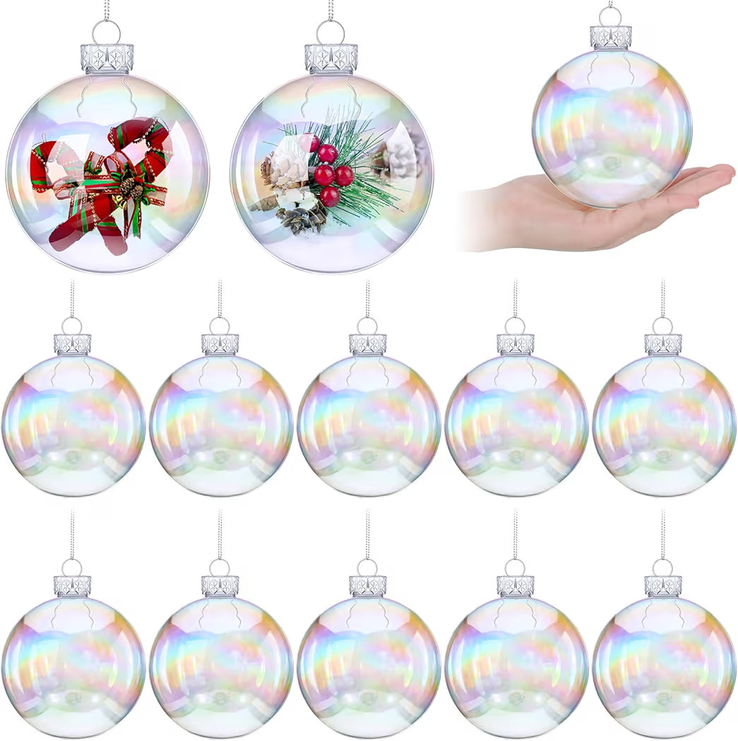 12 Pcs Large 4 Inch Clear Christmas Ornament Balls Iridescent Christmas Balls for Tree, Iridescen... | Amazon (US)