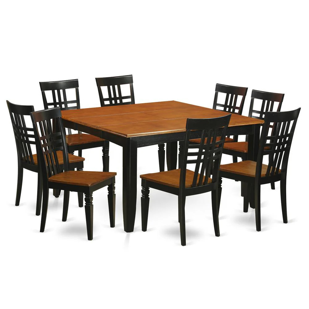 9 Pc Kitchen Table set with a Dining Table and 8 Dining Chairs in Black and Cherry | Shop Simon