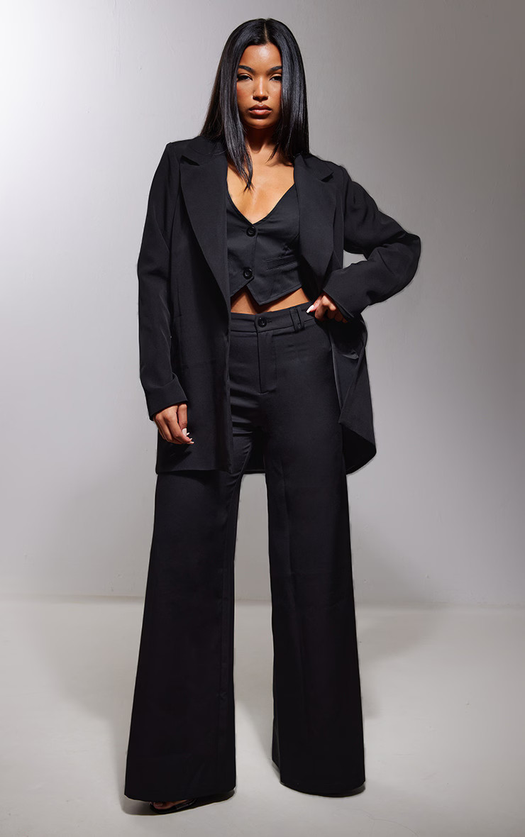 Black Woven Double Belt Loop Suit Pants | PrettyLittleThing US