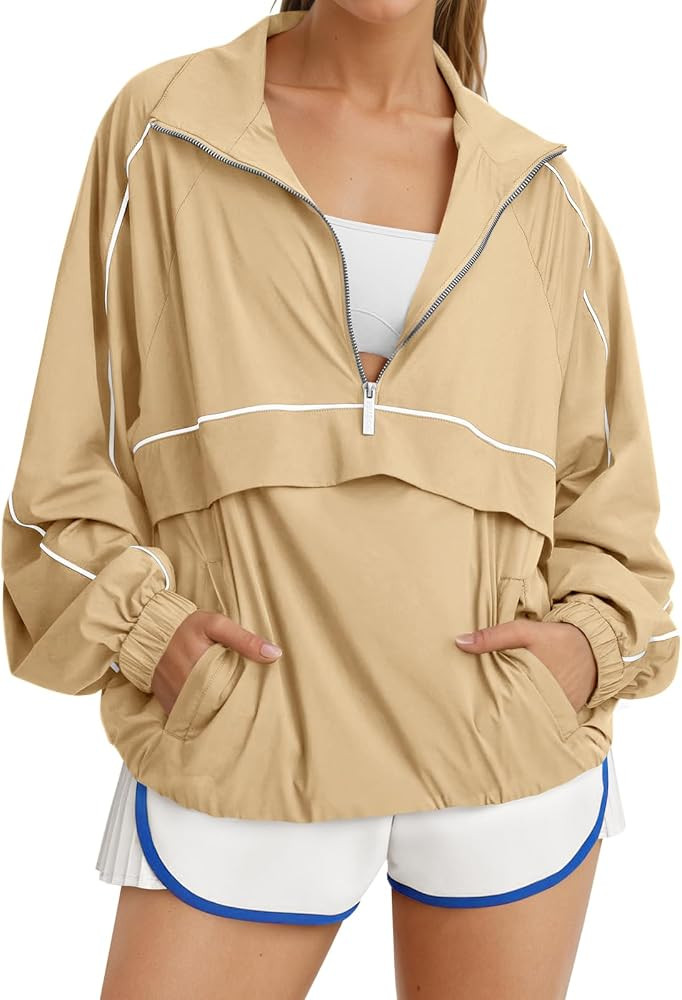 Fisoew Quarter Zip Pullover Women UPF 50+ Lightweight Windbreaker Jacket Running Hiking Outdoor P... | Amazon (US)