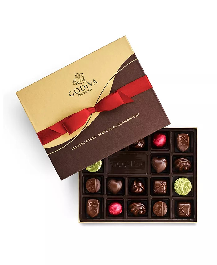 Godiva Holiday Assorted Dark Chocolate Gift Box, Red Ribbon, 18 Piece - Macy's | Macy's