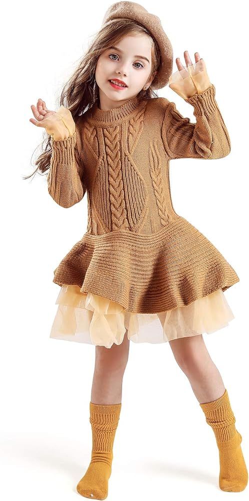 NNJXD Girls Long Sleeve Autumn Winter Knit Sweater Christmas Dress Casual Wear | Amazon (US)