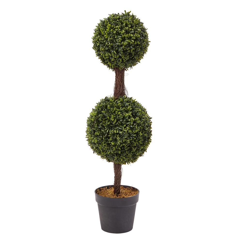 Pure Garden 36 in. Artificial Double Ball Podocarpus Topiary HW1500151 - The Home Depot | The Home Depot