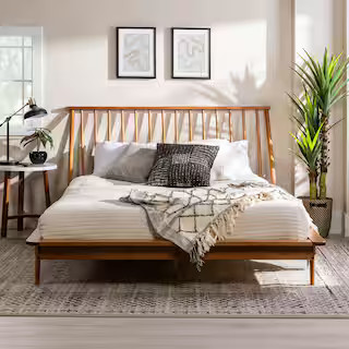 Walker Edison Furniture Company Spindle Back Solid Wood Queen Bed in Caramel | The Home Depot