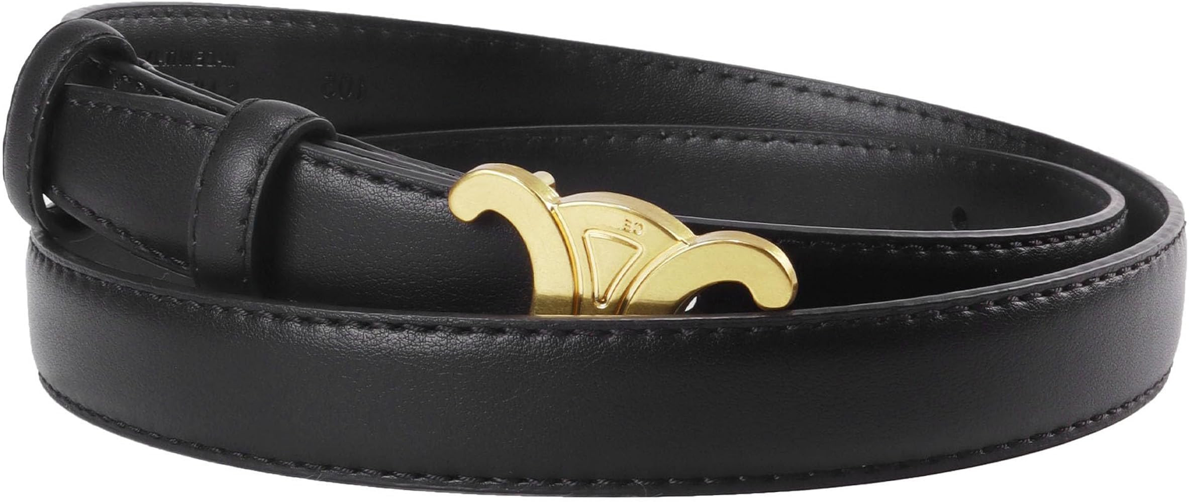 Women's Belt Classic Designer Calfskin Leather 18K Gold Plated Letter Buckle 1'' width Fit 32''-3... | Amazon (US)