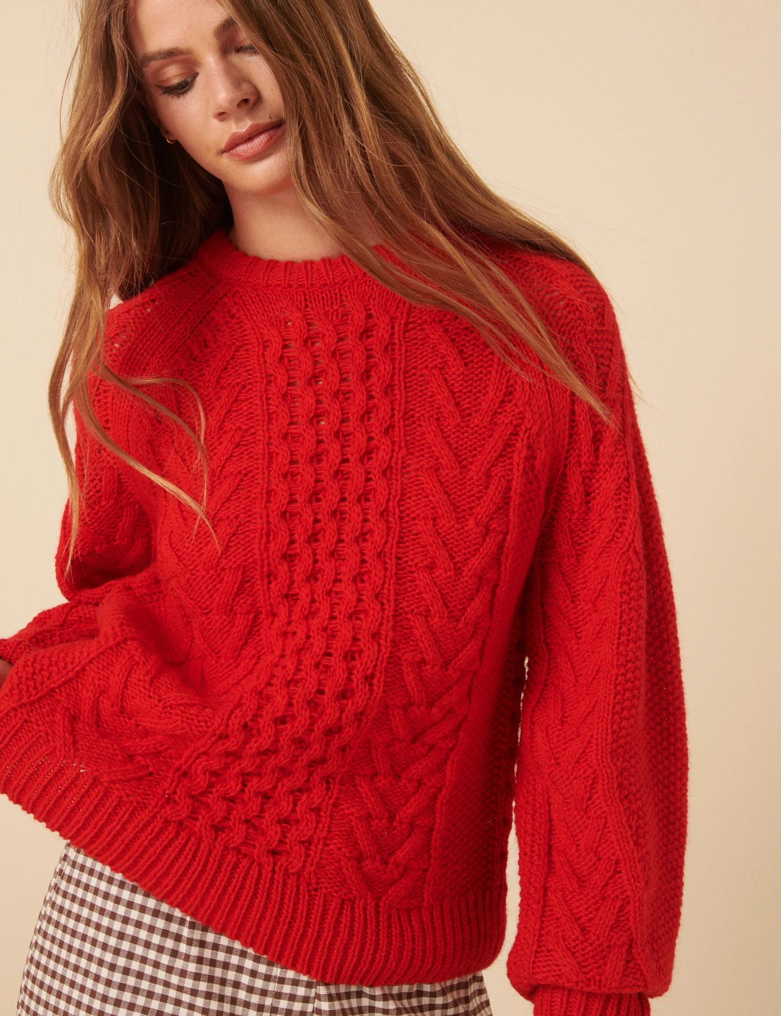 Red Wool Blend Chunky Cable Jumper | Nobody's Child