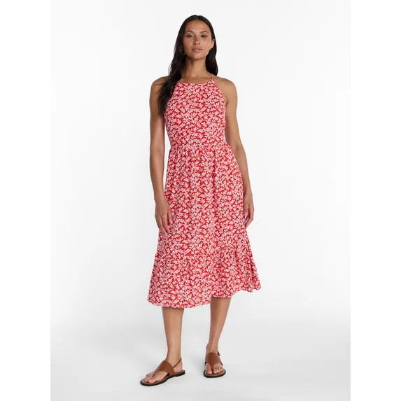 Time and Tru Women's Linen Blend Lace Up Halter Dress, Sizes XS-XXXL | Walmart (US)