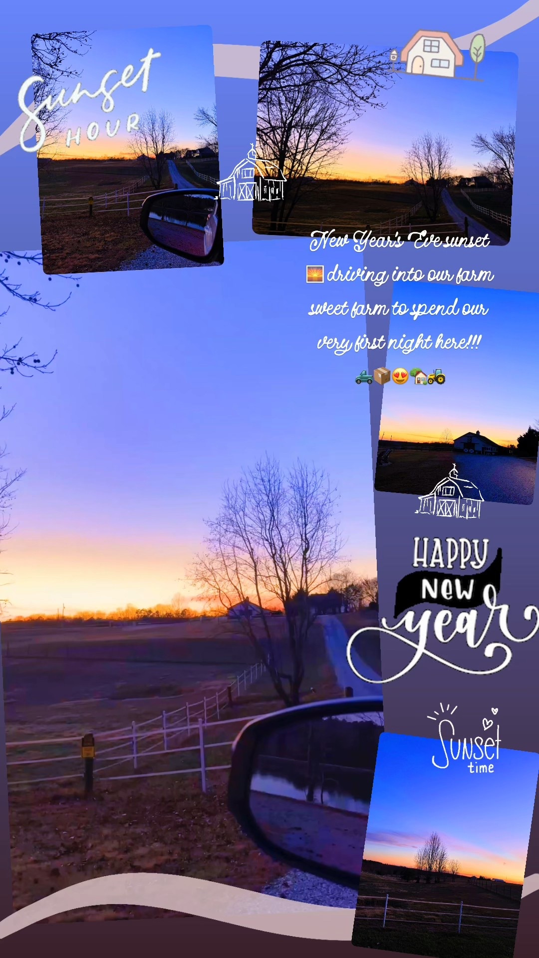 New Year’s Eve sunset 🌅 driving into our farm sweet farm to spend our very first night here!!! 🛻📦😍🏡🚜