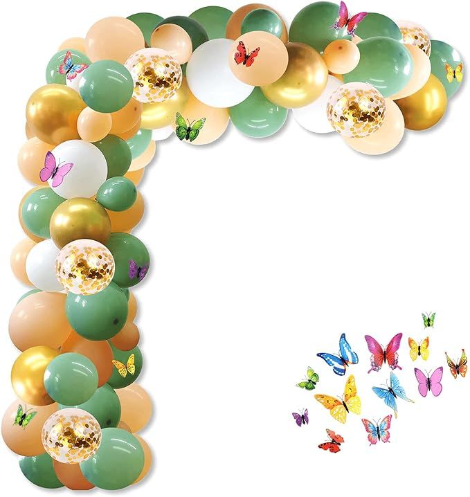 112Pcs Sage Green and Blush Balloon Garland Kit with Colorful Butterflies, Olive Green Balloons G... | Amazon (US)