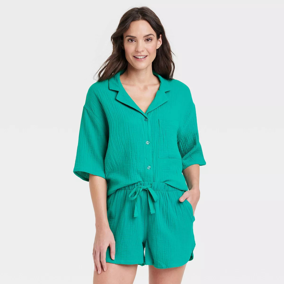 Women's 100% Cotton Gauze Short Sleeve Notch Collar Top - Stars Above™ | Target