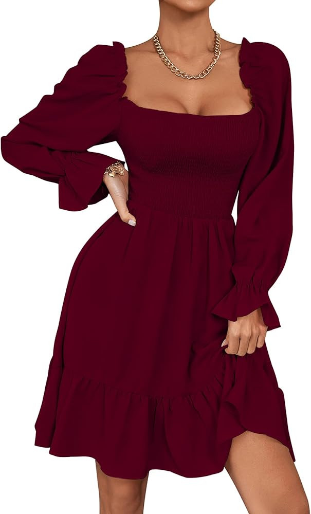 LYANER Women's Square Neck Lantern Long Sleeve Ruffle Shirred Flowy Party Mini Dress
Wedding
 | Amazon (US)