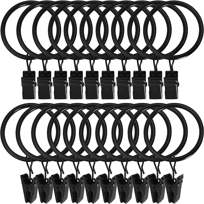 LLPJS 20 Pack Metal Curtain Rings with Clips, Curtain Clip Rings Hooks for Hanging Drapery Drapes... | Amazon (US)