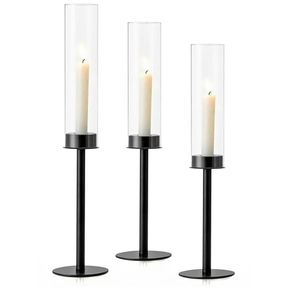 Topchances Glass Hurricane Candle Holders for Taper Candles, Set of 3 Tall Taper Candlestick Hold... | Walmart (US)